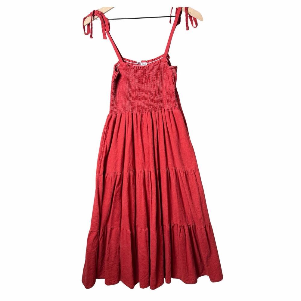 Anna Rae Red Orange Tiered Maxi Dress Sundress Linen Blend Women's Size L